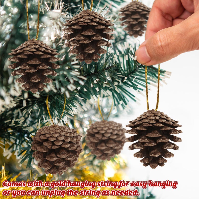 Helimoto 24 PCS Natural Pine Cones, 1.96 IN Pinecone Ornaments, Rustic Pine Cones for Crafts, Winter Decorations for Home, Bulk Pine Cones with Gold String for Christmas Table Decor Diy Christmas Ornaments - Image 3